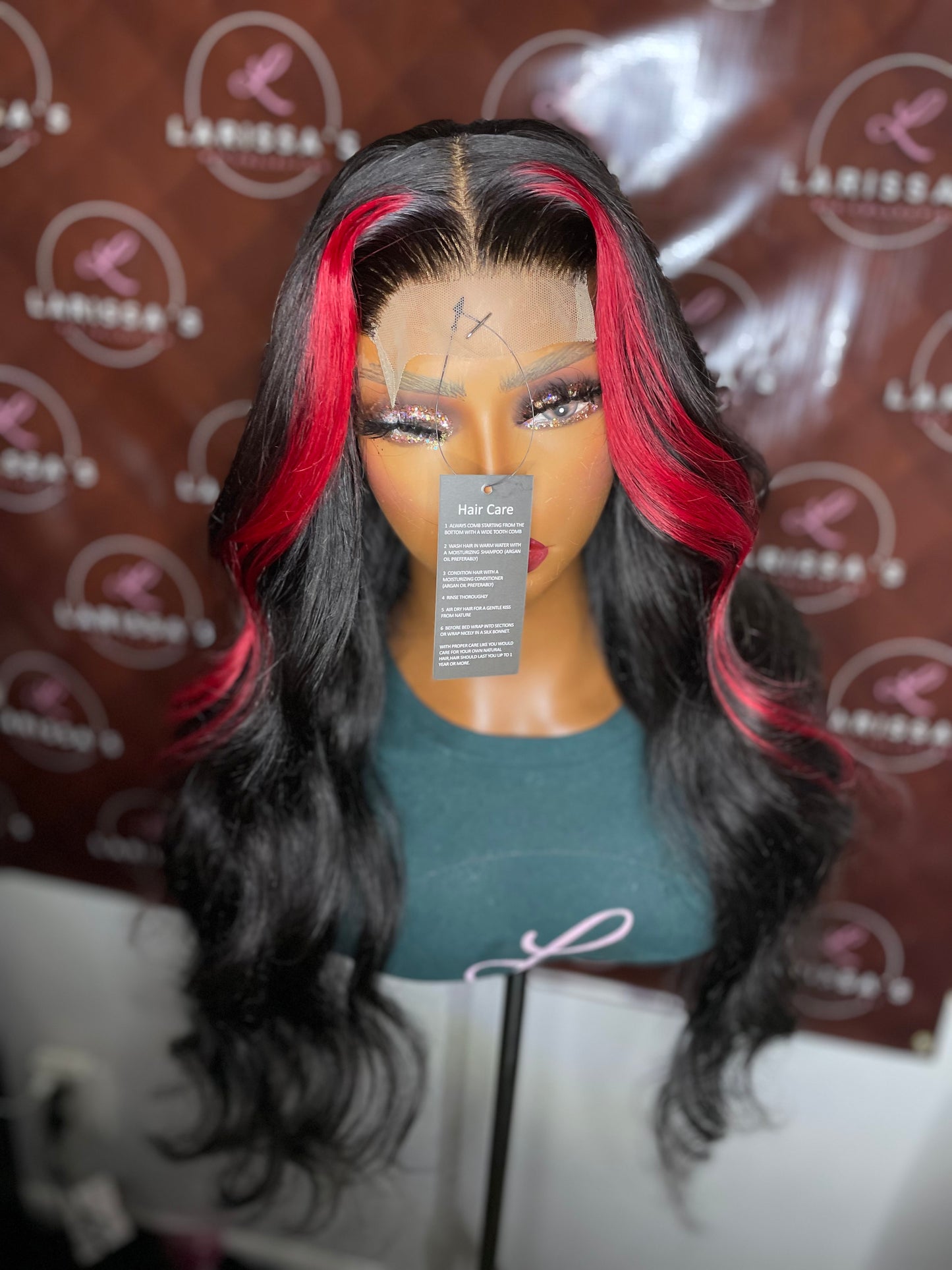 22” Red Striped Wig(Made To Order)